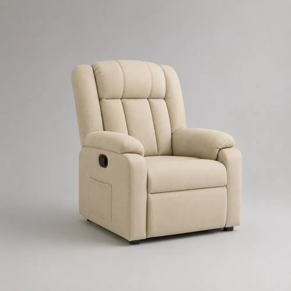 Poltrona reclinabile 78 x 88 x 103 cm in tessuto poliestere beige con schienale alto e tasca laterale struttura imbottita