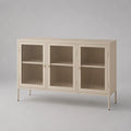 Credenza 140 x 40 x 85 cm in MDF beige con 3 ante in vetro rigato struttura rettangolare gambe in metallo verniciato