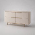 Credenza 140 x 40 x 75 cm in MDF laccato beige con 4 cassetti struttura rettangolare gambe in metallo verniciato oro