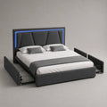 Letto contenitore matrimoniale 160 x 200 cm in tessuto grigio scuro con testiera imbottita LED e cassetti laterali struttura rettangolare