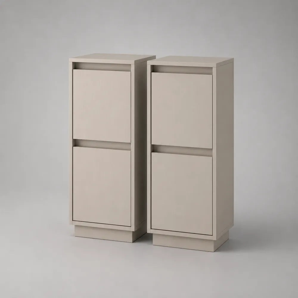 Credenza set 2 mobili verticali 40 x 35 x 120 cm in MDF beige 4 ante senza maniglie base a zoccolo