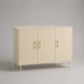 Credenza 120 x 40 x 85 cm in MDF melaminico beige con 3 ante gambe in metallo verniciato oro struttura rettangolare