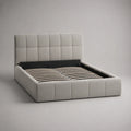Letto contenitore matrimoniale in tessuto bouclé con rete a doghe e meccanismo di sollevamento 160 x 200 cm beige avorio