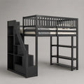Letto a soppalco 90 x 200 cm in acciaio verniciato nero con scala contenitore scaffali integrati rete a doghe e sponde di sicurezza 245 x 95 x 175 cm