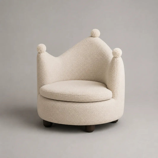 Poltrona 70 x 70 x 75 cm in tessuto bouclé crema con gambe in legno massello struttura imbottita rotonda