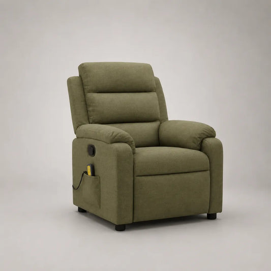 Poltrona reclinabile elettrica 78 x 85 x 102 cm in tessuto poliestere verde oliva con schienale alto tasca laterale e struttura imbottita