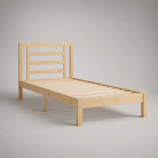 Struttura letto singolo 90 x 200 cm in legno massello di pino finitura naturale con testiera e pediera a doghe rettangolare