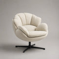 Poltrona girevole a conchiglia in tessuto bouclé poliestere beige crema con base a croce in acciaio nero 84 cm 78 cm 82 cm
